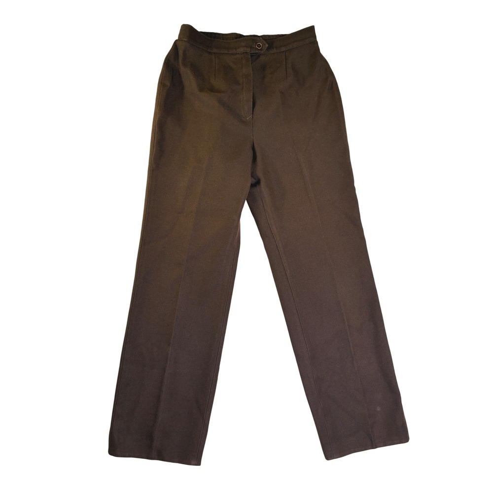 Vintage Chocolate Brown Straight Leg Trousers Elastic Back High Rise Pants 3216